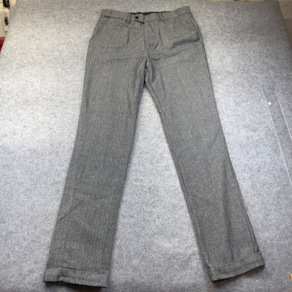 Pattern Dress Pants Women 32 Grey Excellent Herringbone Wool Blend Trousers